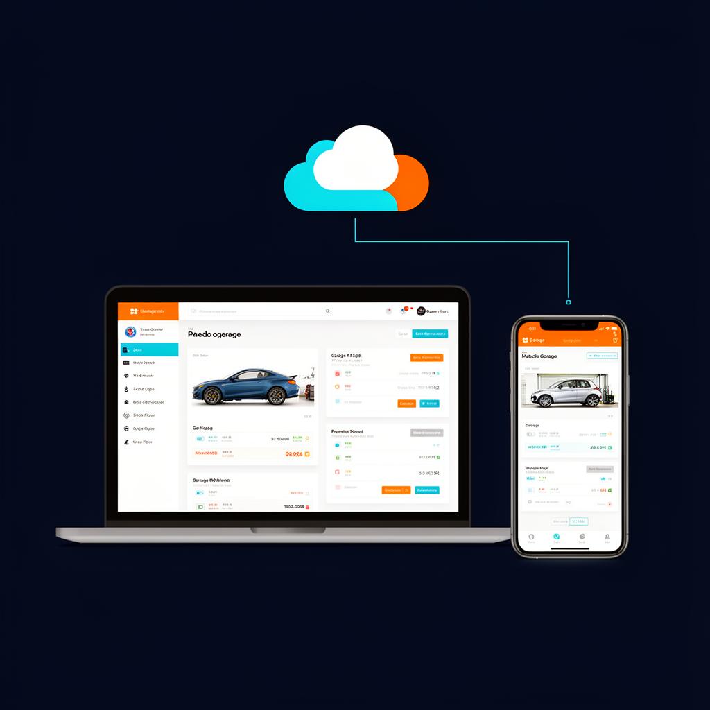 GarageMaster on laptop and mobile devices connected via cloud